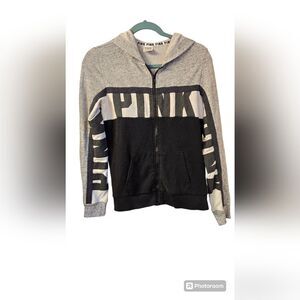 Victoria's Secret PINK Color Block Hoodie Full Zip Black White Gray Women's XS